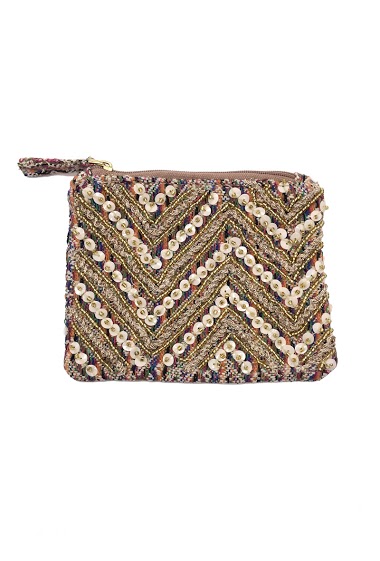 Wholesaler By Oceane - COIN PURSE, HAND EMBROIDERY WITH SEQUINS AND CORDS ON JQ FABRIC