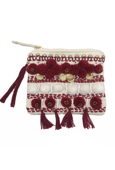 Mayorista By Oceane - COIN PURSE, HAND EMBROIDERY WITH BEADS, METAL PLATES AND POMPONS