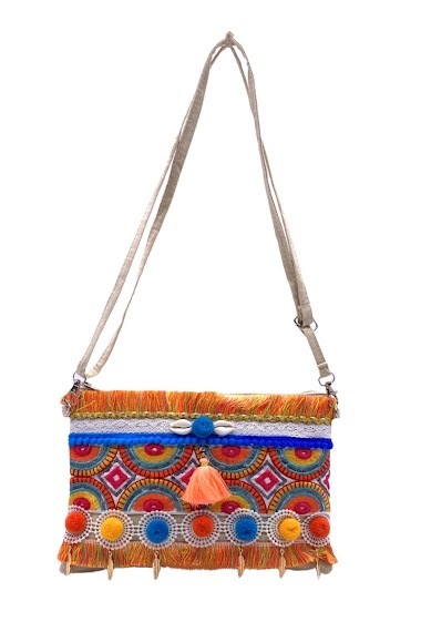 Wholesaler By Oceane - Colorful shoulder bag decorated with small fringes and patterned embroidery