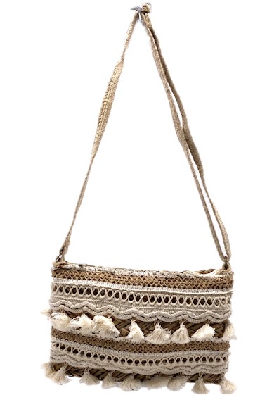Wholesaler By Oceane - HANDMADE CROSSBODY BAG WITH LACE AND SMALL FRINGED POMPOMS