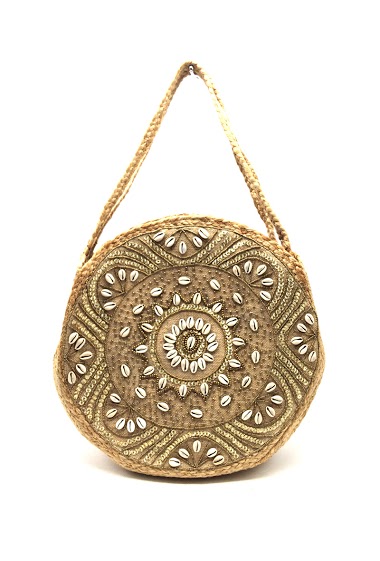 Wholesaler By Oceane - CIRCULAR WEAVED ROUND SHOULDER BAG DECORATED WITH SHELLS AND BEADS
