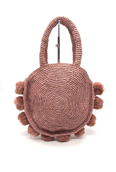 Wholesaler By Oceane - HAND WEAVED ROUND HANDBAG WITH POMPONS DECORATED AROUND THE EDGE