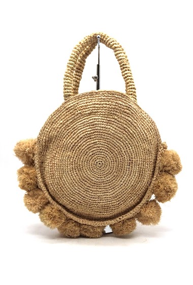 Wholesaler By Oceane - HAND WEAVED ROUND HANDBAG WITH POMPONS DECORATED AROUND THE EDGE