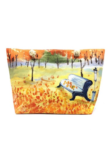 Wholesaler By Oceane - BEACH BAG WITH HAND PAINTED PICTURE OF A PARK IN AUTUMN