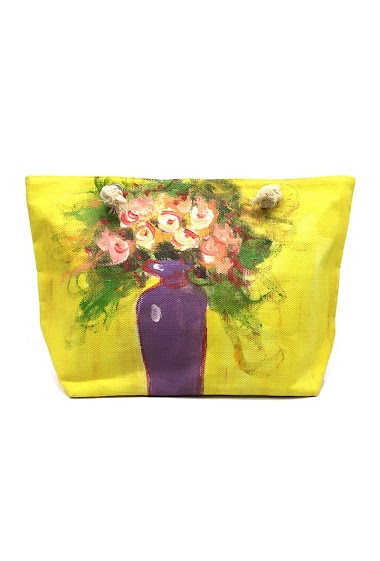 Mayorista By Oceane - BEACH BAG WITH HAND PAINTED PICTURE OF A VASE OF FLOWERS