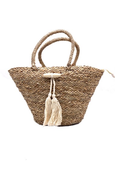 Wholesaler By Oceane - HANDMADE BEACH BAG WITH TWO LARGE FRINGE POMPOMS IN THE MIDDLE.