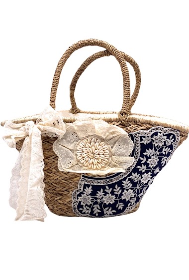 Großhändler By Oceane - HANDMADE BEACH BAG WITH BIG FLOWER AND EMBROIDERED DETAILS ON THE SIDE