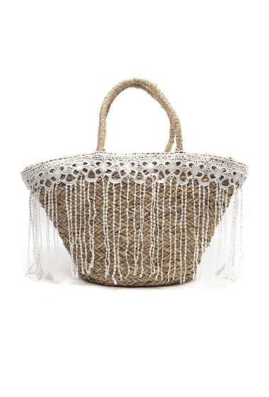 Wholesaler By Oceane - HAND WEAVED BEACH BAG COVERED WITH LACE RIBBON