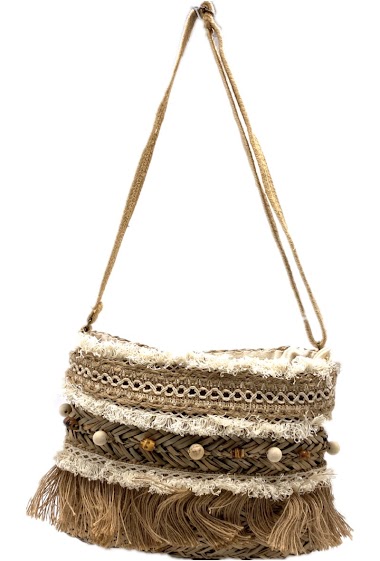 Wholesaler By Oceane - HANDMADE CROSSBODY BAG WITH FRINGES AND WOODEN DECORATIONS
