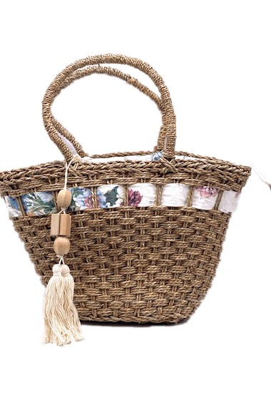 Wholesaler By Oceane - HANDMADE BEACH BAG DECORATED WITH FABRIC AROUND AND DECORATION ON THE BAG