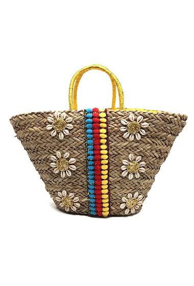 Wholesaler By Oceane - HAND WEAVED BEACH BAG DECORATED WITH RIBBON IN THE CENTER