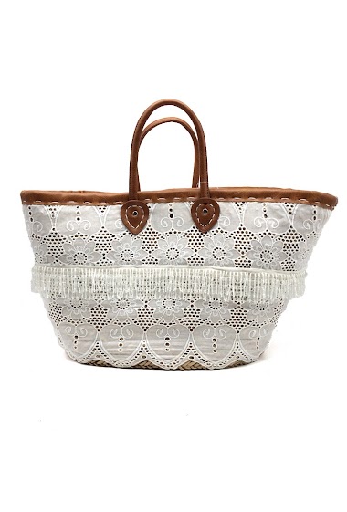 Wholesaler By Oceane - HAND WEAVED BEACH BAG DECORATED IN OVERALL LACE AND HANDLE IN PVC