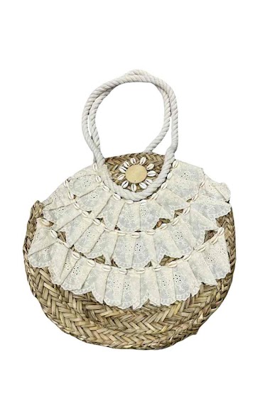 Großhändler By Oceane - ROND STRAW BAG WITH LACE DECORATION