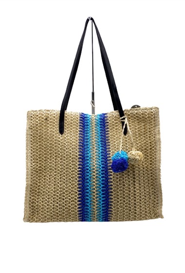 Wholesaler By Oceane - Tote bag decorated with a colored band in the middle and triple colored pompoms