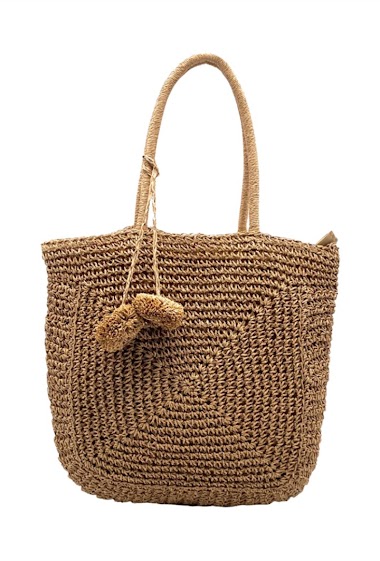 Großhändler By Oceane - Handmade straw bag decorated with two paper pompoms