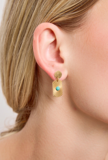 Grossiste ELINE L'ATELIER - Boucles d'oreilles pendantes avec pierre bleu