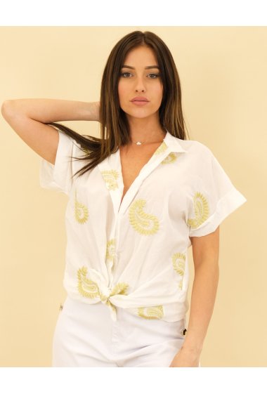 Wholesalers Capucine - Shirt - Cotton, Embroidered, Iridescent + Bow | DEVOTA
