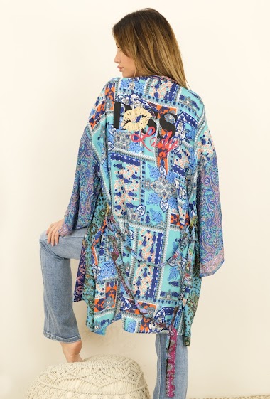 Kimono - Silk, Flower, Lady back + Belt | CLORINDA