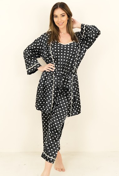 Pyjama - Pois, Kimono, Belt + Tank top, Lace + Pants, Silk look | KARINA