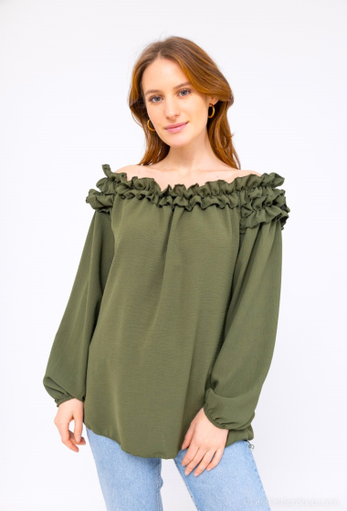 Wholesaler Catherine Style - Off-the-shoulder blouse with elasticated frills