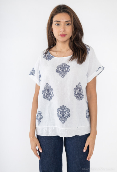 Wholesaler Catherine Style - Loose sequin print blouse in cotton and linen