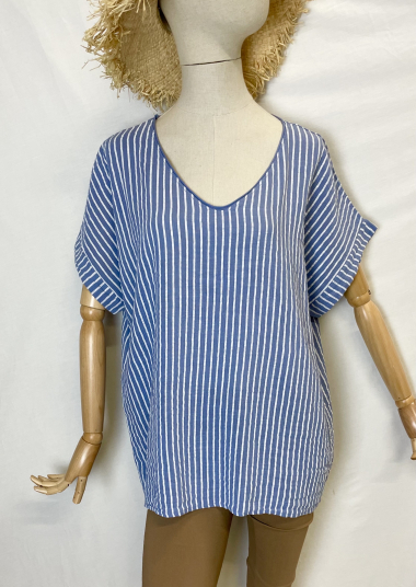 Großhändler Catherine Style - Bluse mit V-Ausschnitt und unregelmäßigem Streifendruck