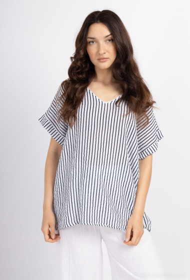 Wholesaler Catherine Style - V-neck blouse with irregular striped print