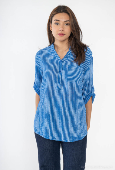 Wholesaler Catherine Style - Irregular striped print cotton blouse