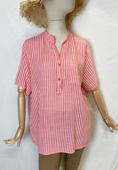 Mayorista Catherine Style - Blusa de algodón con estampado de rayas irregulares