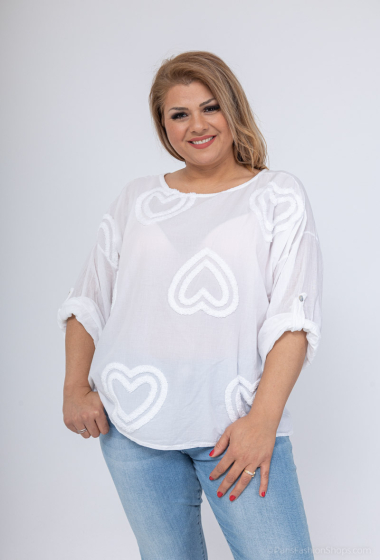 Wholesaler Catherine Style - Cotton blouse with textured heart pattern