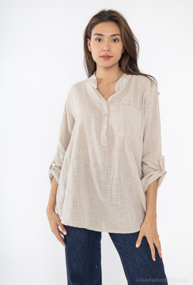 Wholesaler Catherine Style - Long-sleeve pocketed cotton blouse