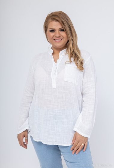 Wholesaler Catherine Style - Long-sleeve pocketed cotton blouse
