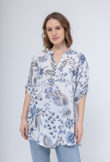 Großhändler Catherine Style - Bluse aus Baumwollcanvas mit exotischem Blumendruck