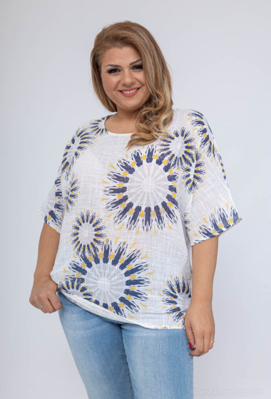 Wholesaler Catherine Style - Short-sleeve sparkling firework print cotton canvas blouse