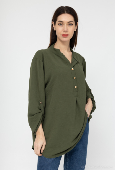Wholesaler Catherine Style - Timeless fluid buttoned blouse with mao collar