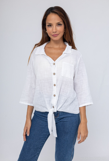 Wholesaler Catherine Style - Cotton button-down blouse to tie