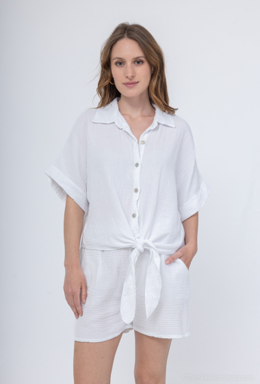 Wholesaler Catherine Style - Short sleeve buttoned tie blouse