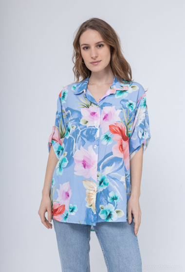 Großhändler Catherine Style - Fließende Bluse mit exotischem Blumendruck und 3/4-Ärmeln