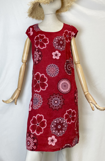 Großhändler Catherine style collection 100% LIN - Leinenkleid mit floralem Mandala-Rosetten-Print