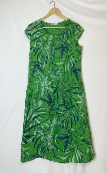 Großhändler Catherine Style - Leinenkleid mit tropischem Print