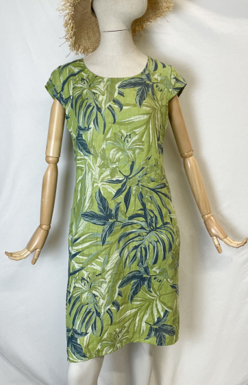 Grossiste Catherine Style - Robe en lin à imprimé tropical
