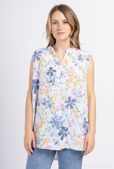 Wholesaler Catherine Style - Cotton linen tank top with floral print