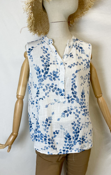 Mayorista Catherine Style - Camiseta de tirantes de lino y algodón con estampado floral