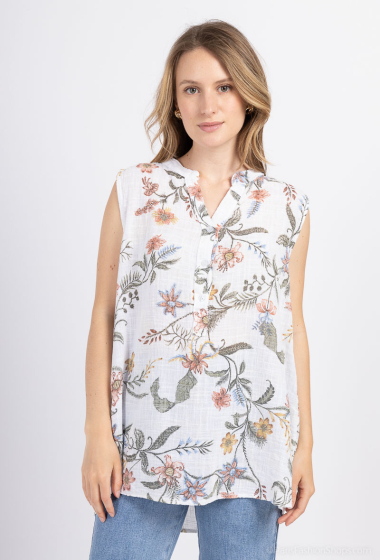 Mayorista Catherine Style - Camiseta de tirantes de lino y algodón con estampado floral