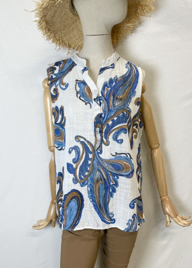 Grossiste Catherine Style - Débardeurs en coton lin à imprimé à cachemire colorés