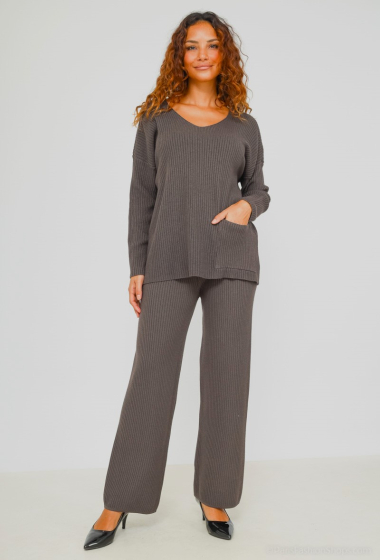 Wholesaler Catherine Style - Two Piece Set Loose Ribbed Sweaters with Wide Leg Pants