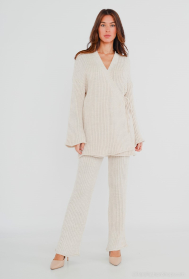 Wholesaler Catherine Style - 2-piece knitted set with wrap-around vest and elasticated pants