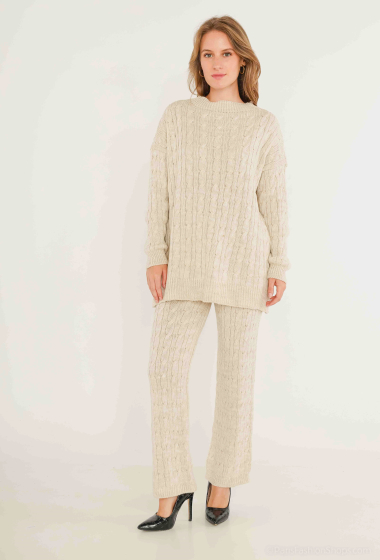 Wholesaler Catherine Style - Knitted sweater and twisted wide-leg pants set