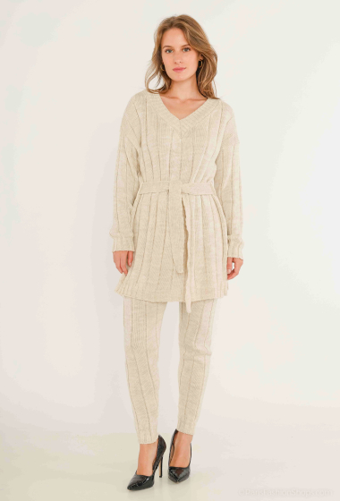 Wholesaler Catherine Style - Knitted belted tunic and pants set