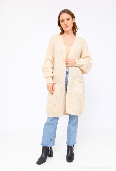 Wholesaler Catherine Style - Mid-length soft knit cardigan with pocket